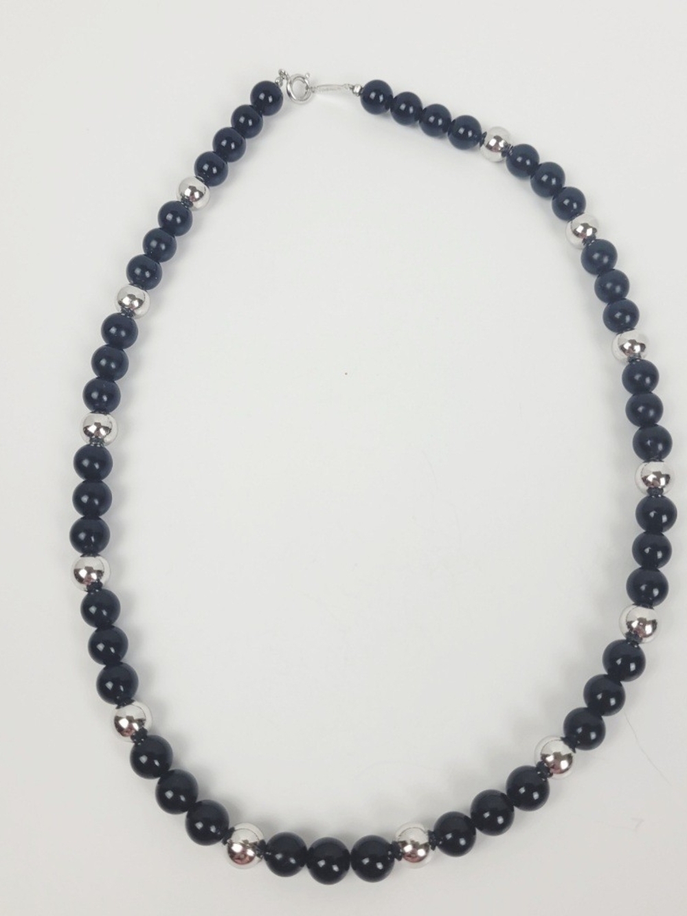 Vtg 80s~Napier Faux Onyx Beaded Necklace~Black~Silver Tone~18"